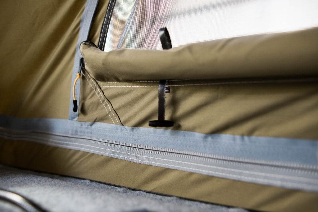 Campervan Pop Top Roof features- fabric and a zippper