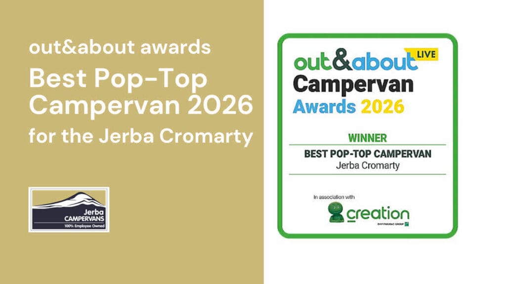 Jerba Campervans wins 'out & about' award for best pop top campervan 2026.