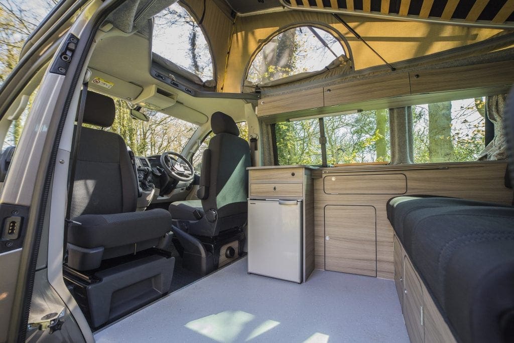 Inside the Volkswagen Tiree Campervan - Front seats and and windows