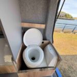 Rear Toilet of a Dark Blue 2022 VW Transporter T6.1 Jerba Campervan, 22,500 miles.