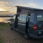 Side view of Grey VW Transporter T5 2008, Jerba Campervans Cromarty, 87,000 miles.
