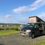 Front view of Grey VW Transporter T5 2008, Jerba Campervans Cromarty, 87,000 miles.