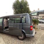 Rear view of Grey VW Transporter T5 2008, Jerba Campervans Cromarty, 87,000 miles.