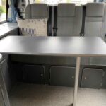 Table of Grey VW Transporter T5 2008, Jerba Campervans Cromarty, 87,000 miles.