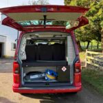 The Boot of a Red 2023 VW T6.1 Transporter Jerba Campervans Tiree Conversion.