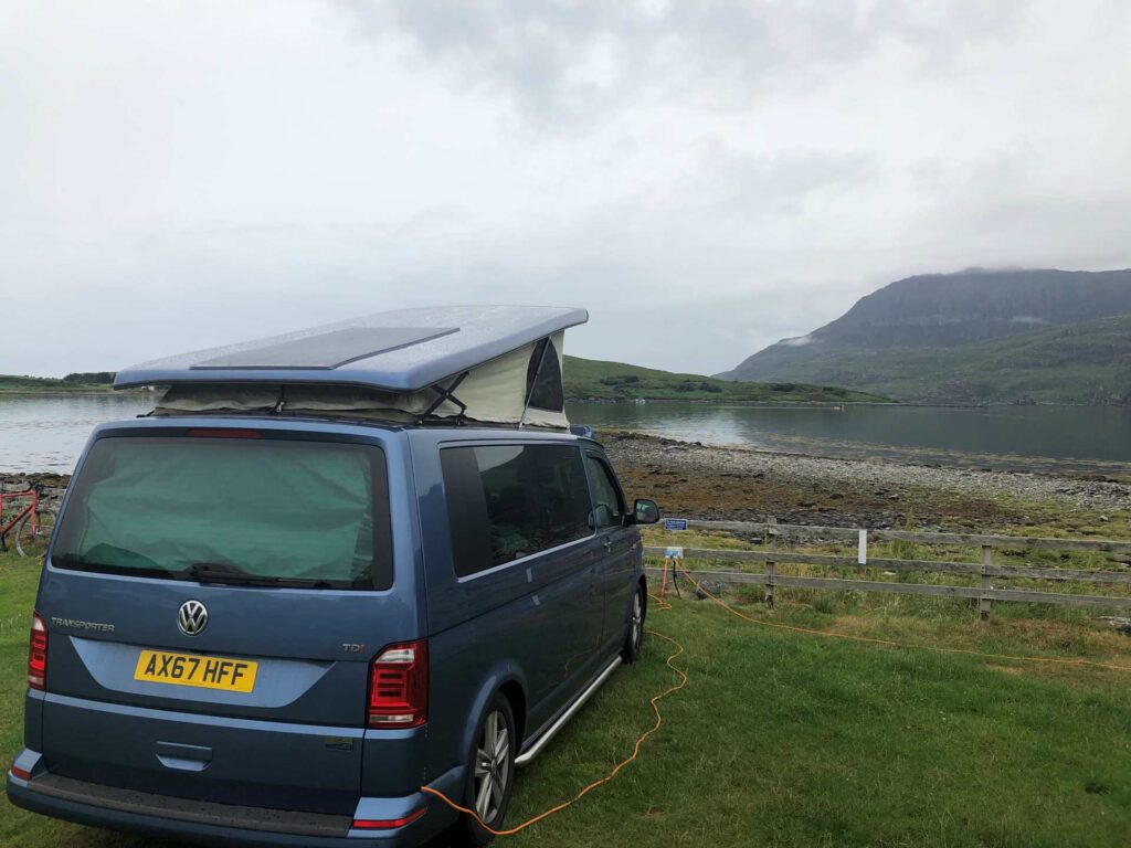 Rear View of a Blue 2017 VW Transporter T6 Jerba Cromarty Campervan, 16,500 miles.