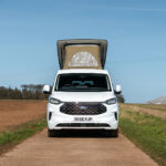 Front View of a White 2026 Ford Transit Custom Campervan Jerba Tiree, 5000 Miles.