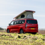 Rear View of a Red 2026 Ford Transit Custom Campervan, Jerba Sanna, 1000 Miles.