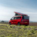 Rear Side of a Red 2026 Ford Transit Custom Campervan Jerba Cromarty, 5000 Miles.