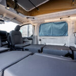 Folding Seats of a Red 2026 Ford Transit Custom Campervan, Jerba Sanna, 1000 Miles.
