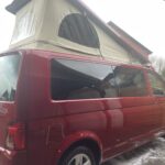 Roof Canvas of a Red VW Transporter T6.1 Campervan Jerba Sanna, 19,000 miles.