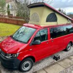 Top View of a Red 2020 VW Transporter T6 Campervan Jerba Cromarty, 17,000 Miles.