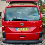 Boot of a Red 2020 VW Transporter T6 Campervan Jerba Cromarty, 17,000 Miles.