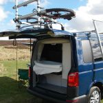 Rear Tailgate of a Blue 2018 VW T6 Transporter Tiree Campervan, 43,500 Miles.