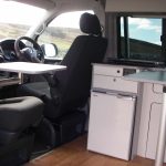 Front Cab of a Blue 2018 VW T6 Transporter Tiree Campervan, 43,500 Miles.