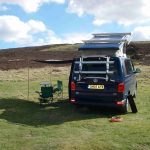 Rear View of a Blue 2018 VW T6 Transporter Tiree Campervan, 43,500 Miles.