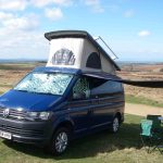 Elevating Roof of a Blue 2018 VW T6 Transporter Tiree Campervan, 43,500 Miles.