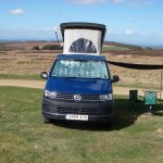 Front View of a Blue 2018 VW T6 Transporter Tiree Camper, 43,500 Miles.