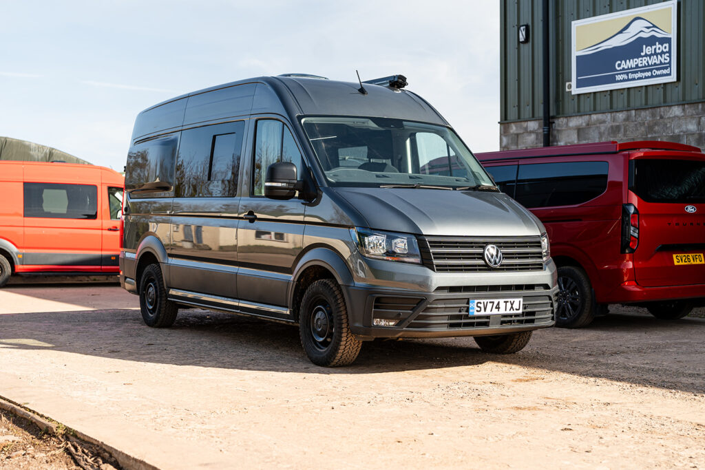 Front View of a 2024 MWB VW Crafter Jerba Campervans Harris Layout, 1,800 miles.