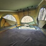 Roof Bed of a Blue VW Transporter T5 2011 Campervan Conversion, 94000 miles.