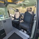 Swivel Seats of a Blue VW Transporter T5 2011 Campervan Conversion, 94000 miles.
