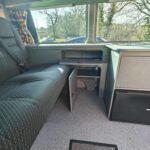 Cupboards of a Blue VW Transporter T5 2011 Campervan Conversion, 94000 miles.