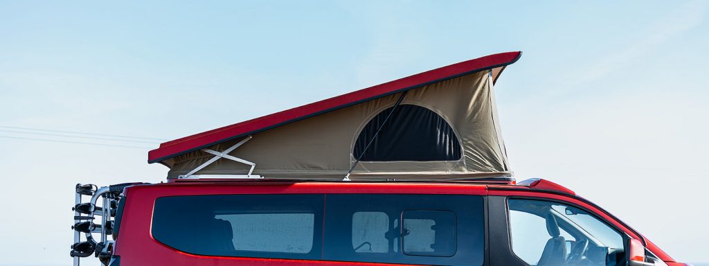 Side view of the Jerba Campervans Pop Top Roof on a Ford transit Custom Van