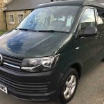 Nearside of a Green 2017 VW Transporter T6 Campervan SWB, 76,500 Miles.
