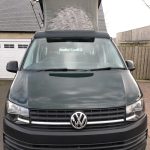 Front View of a Green 2017 VW Transporter T6 Campervan SWB, 76,500 Miles.