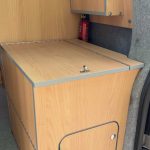Fixed Toilet of a Beige 2013 VW Transporter T5 LWB Campervan, 87000 Miles.