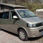 Front View of a Beige 2013 VW Transporter T5 LWB Campervan, 87,000 Miles.