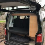 The Boot of a Green 2017 VW Transporter T6 Campervan SWB, 76,500 Miles.