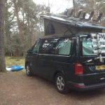 Elevating Roof of a Green 2017 VW Transporter T6 Campervan SWB, 76500 Miles.