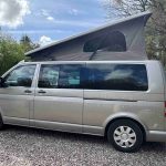 Passenger Side View of a Beige 2013 VW Transporter T5 LWB Campervan, 87,000 Miles.