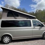 Driver Side View of a Beige 2013 VW Transporter T5 LWB Campervan, 87,000 Miles.