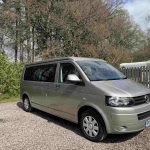 Front Side View of a Beige 2013 VW Transporter T5 LWB Campervan, 87,000 Miles.