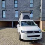 Front View of a White 2012 VW Transporter T5 SWB Tiree Campervan, 46,000 Miles.