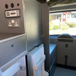 Rear Layout of a Blue 2020 VW Transporter T6 LWB Campervan Sanna Layout, 16000 Miles.