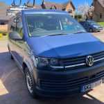 Front of a Blue 2020 VW Transporter T6 LWB Campervan Sanna Layout, 16000 Miles.