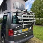 Elevating Roof of a Grey 2016 VW Transporter T6 Jerba Campervan LWB, 53,500 Miles.