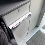 Closed Fridge of a Grey 2016 VW Transporter T6 Jerba Campervan LWB, 53,500 Miles.