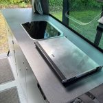 Rear Kitchen of a Grey 2016 VW Transporter T6 Jerba Campervan LWB, 53,500 Miles.