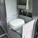 Fixed Toilet of a Grey 2016 VW Transporter T6 Jerba Campervan LWB, 53,500 Miles.