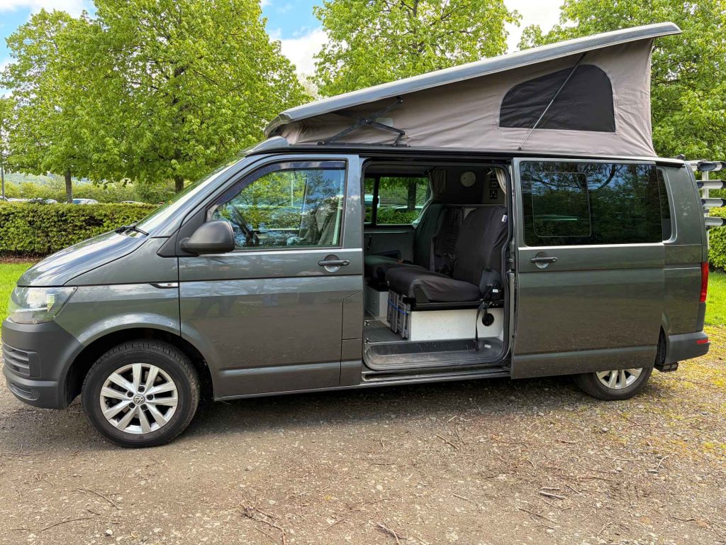 Side View of a Grey 2016 VW Transporter T6 Jerba Campervan LWB, 53500 Miles.