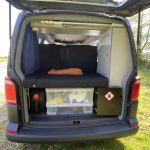 The Rear Storage of a Grey 2019 VW T6 Transporter LWB Jerba Campervan, 56,250 Miles.