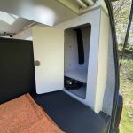 Rear Cupboard of a Grey 2019 VW T6 Transporter LWB Jerba Campervan, 56,250 Miles.