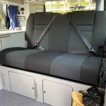 Rear Belted Seats of a Grey 2019 VW T6 Transporter LWB Jerba Campervan, 56,250 Miles.