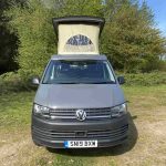 Front View of a Grey 2019 VW T6 Transporter LWB Jerba Campervan, 56,250 Miles.