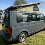 Offside of a Grey 2019 VW T6 Transporter LWB Jerba Campervan, 56,250 Miles.