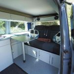 Rear Layout of a Grey 2019 VW T6 Transporter LWB Jerba Campervan, 56,250 Miles.